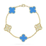 CLOVER 5 MOTIF BLUE AGATE BRACELET COLLECTION - Gold-Diamond, 19