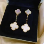 CLOVER 2 MOTIF WHITE MOP EARRINGS - Gold