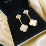 CLOVER 2 MOTIF WHITE MOP EARRINGS - Gold