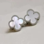 CLOVER MEDIUM 1 MOTIFS WHITE MOP EARRINGS SILVER - Silver, Silver alloy - 14k gold plated