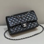 FLAP BAG 25CM SILVER HARDWARE BLACK LAMBSKIN - Image 2