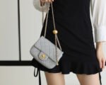 FLAP BAG 17CM GREY LAMBSKIN GOLD HARDWARE - Image 8