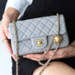 FLAP BAG 20CM GREY LAMBSKIN GOLD HARDWARE - Image 10