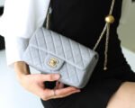 FLAP BAG 20CM GREY LAMBSKIN GOLD HARDWARE - Image 12