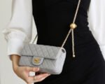 FLAP BAG 20CM GREY LAMBSKIN GOLD HARDWARE - Image 5