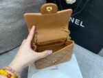 MINI SQUARE FLAP BAG 17CM BROWN LAMBSKIN GOLD HARDWARE - Image 15