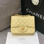 MINI SQUARE FLAP BAG 17CM YELLOW LAMBSKIN GOLD HARDWARE - Image 8