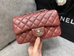 MINI RECTANGLE FLAP BAG 20CM BURGUNDY LAMBSKIN SILVER HARDWARE - Image 10