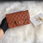 CC 20 CLASSIC SMALL DOUBLE FLAP BAG IN CARAMEL BROWN CALFSKIN - Image 2