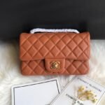 CC 20 CLASSIC SMALL DOUBLE FLAP BAG IN CARAMEL BROWN CALFSKIN - Image 10