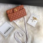 CC 20 CLASSIC SMALL DOUBLE FLAP BAG IN CARAMEL BROWN CALFSKIN - Image 13