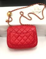 MINI SQUARE CLASSIC FLAP BAG 17CM RED LAMBSKIN GOLD HARDWARE - Image 12