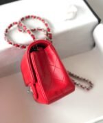 MINI SQUARE FLAP BAG 17CM RED LAMBSKIN SILVER HARDWARE - Image 3