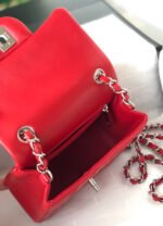 MINI SQUARE FLAP BAG 17CM RED LAMBSKIN SILVER HARDWARE - Image 5