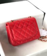 MINI SQUARE FLAP BAG 17CM RED LAMBSKIN GOLD HARDWARE - Image 13