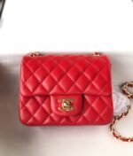 MINI SQUARE FLAP BAG 17CM RED LAMBSKIN GOLD HARDWARE - Image 3