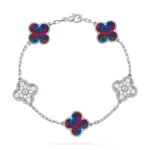 CLOVER 5 MOTIF COLOR GEMSTONES BRACELET COLLECTION - Silver-Diamond, 19