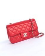 MINI RECTANGLE FLAP BAG 20CM RED LAMBSKIN SILVER HARDWARE - Image 12