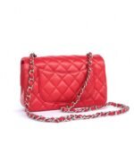 MINI RECTANGLE FLAP BAG 20CM RED LAMBSKIN SILVER HARDWARE - Image 14