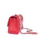 MINI RECTANGLE FLAP BAG 20CM RED LAMBSKIN SILVER HARDWARE - Image 2
