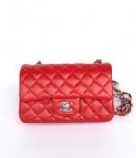 MINI RECTANGLE FLAP BAG 20CM RED LAMBSKIN SILVER HARDWARE - Image 7