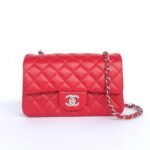 MINI RECTANGLE FLAP BAG 20CM RED LAMBSKIN SILVER HARDWARE - Image 10