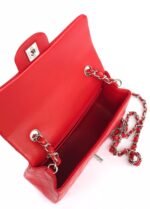 MINI RECTANGLE FLAP BAG 20CM RED LAMBSKIN SILVER HARDWARE - Image 17