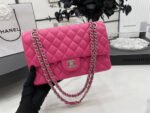 CC 25 CLASSIC SMALL DOUBLE FLAP BAG IN BRIGHT PINK CALFSKIN WITH STRAP - Image 11