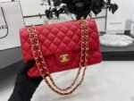 CC 25 CLASSIC SMALL DOUBLE FLAP BAG IN CHERRY RED CALFSKIN WITH STRAP - Image 3