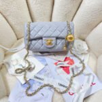 CHANEL 26S FLAP BAG 20 IN PASTEL BLUE-GRAY LAMBSKIN - Image 10