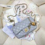 CHANEL 26S FLAP BAG 20 IN PASTEL BLUE-GRAY LAMBSKIN - Image 11