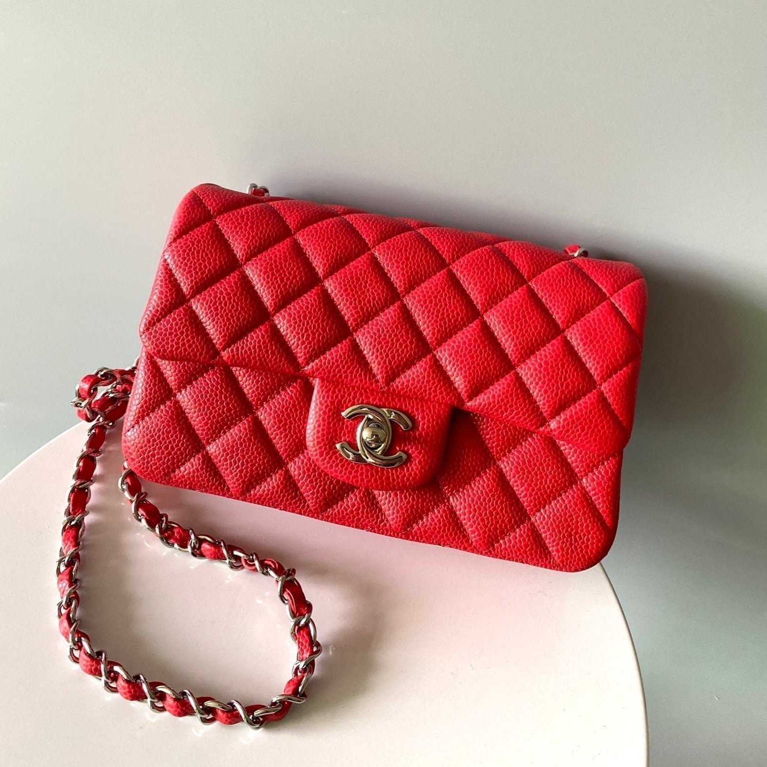 20230912_i1694515521_1531_1_jpg_395fdb7c-6dc2-43ec-aa23-f5b4408f76a9 MINI RECTANGLE FLAP BAG 20CM RED CAVIAR SILVER HARDWARE - Image 1