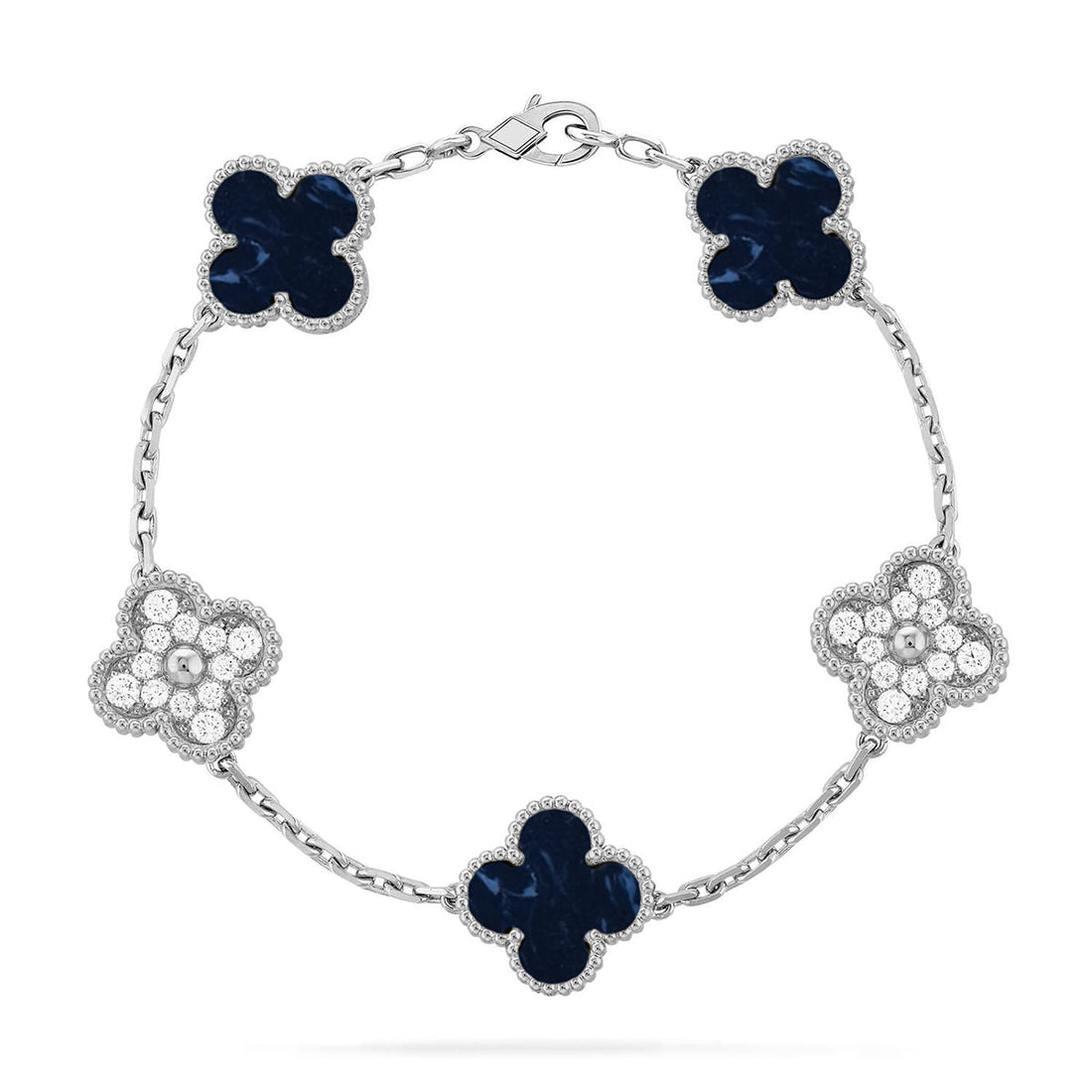 2_27e265dc-4b9f-4fe5-8b4a-e7d82c.png CLOVER 5 MOTIF PIETERSITE BRACELET COLLECTION - Silver, Diamond - Image 1