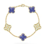CLOVER 5 MOTIF BLUE VEINS BRACELET COLLECTION - Gold-Diamond, 19