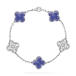 CLOVER 5 MOTIF BLUE VEINS BRACELET COLLECTION - Silver-Diamond, 19