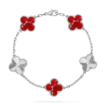 CLOVER 5 MOTIF RED PATTERN BRACELET COLLECTION - Silver, Laser