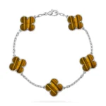 CLOVER 5 MOTIFS TIGER EYE BRACELET COLLECTION - Silver