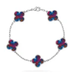 CLOVER 5 MOTIF COLOR GEMSTONES BRACELET COLLECTION - Silver, 19
