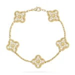 CLOVER 5 MOTIF LASER BRACELET COLLECTION - Gold-Diamond, 19