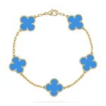 CLOVER 5 MOTIF BLUE AGATE BRACELET COLLECTION - Gold, 19