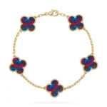 CLOVER 5 MOTIF COLOR GEMSTONES BRACELET COLLECTION - Gold, 19