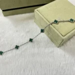 CLOVER 6 MOTIF MALACHITE BRACELET - Silver, 16(Customizable)