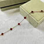 CLOVER 6 MOTIF RED AGATE BRACELET - Rose, 16(Customizable)