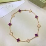 CLOVER 10 MOTIFS PURPLE VIOLET DIAMOND NECKLACE - Rose Gold
