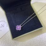 CLOVER 15MM DIAMOND PURPLE VIOLET NECKLACE - Silver