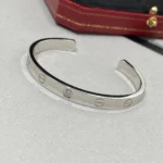 LOVE BRACELET 6.1MM 1 DIAMOND OPEN CUFF - 17, Silver