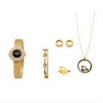Branded Luxe Radiance 6-Piece Gold-Tone Jewelry & Watch Set Noir