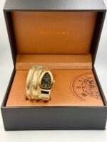 Branded Snake Watch, Black Watch Face, Gold - Image 2