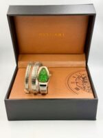 Branded Snake Watch, Green Watch Face, Pale Gold - Image 2