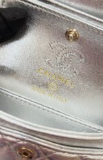 CHANEL 25S FLAP CHARM BAG 13 IN SILVER METALLIC LAMBSKIN - Image 9